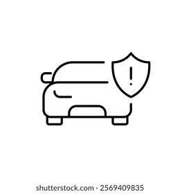 Car and security shield with exclamation mark. Maintenance reminder, road safety warning. Pixel perfect vector icon
