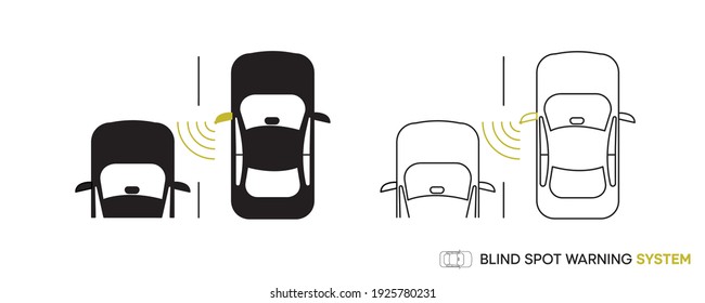 Car security systems icon design. Blind spot warning system is the symbol that informs that a vehicle is coming from the side lane. Editable line icon.