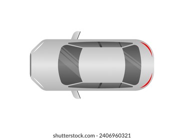 Car or Sedan Car in Aerial View. Vector Illustration Isolated on White Background. 