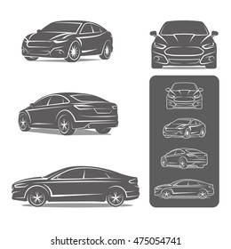 sedan car todos los iconos de vista conjunto ilustración vectorial