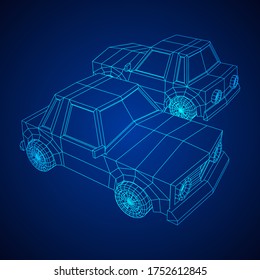 Car sedan city vehicle personal transport. Automobile for transportation auto. Wireframe low poly mesh vector illustration.