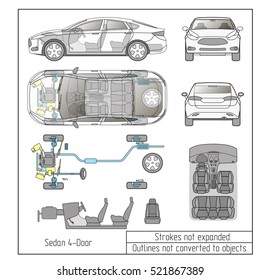 car sedan engine parts interior seats drawing outline strokes not expanded
