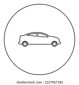 Icono de sedán de coche en círculo color negro ilustración de la imagen contorno línea delgada estilo simple