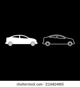Car sedan set icon white color vector illustration image simple solid fill outline contour line thin flat style