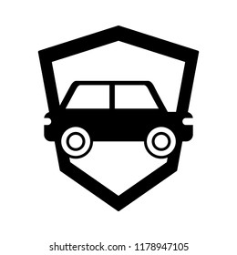 car sedan with shield silhouette isolated icon