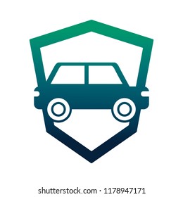 car sedan with shield silhouette isolated icon