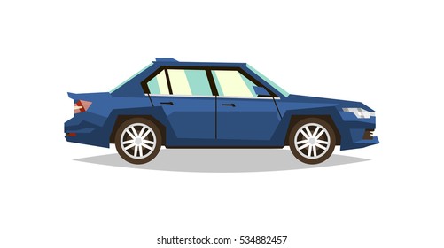 Car sedan. Side view. Transport for travel. Gas engine. Alloy wheels. Vector illustration. Flat style 