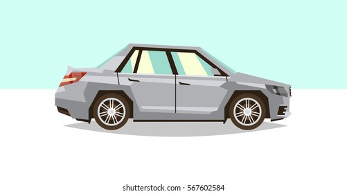 Car sedan. Side view. Transport for travel. Gas engine. Alloy wheels. Vector illustration. Flat style 