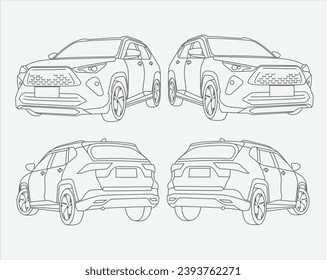 Car sedan and suv line draw, condition report form blueprint