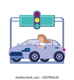 car sedan with traffic light semaphore