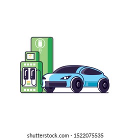 car sedan transportation with station service energy electric vector illustration design