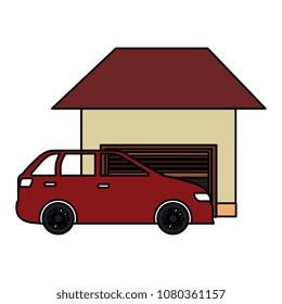 car sedan vehicle with garage building