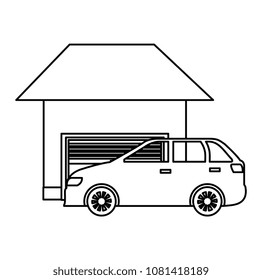 car sedan vehicle with garage building