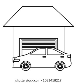 car sedan vehicle with garage building