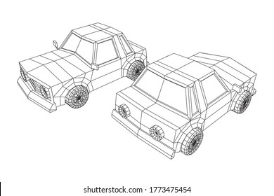 Car sedan vehicle personal transport. Automobile transportation concept. Wireframe low poly mesh vector illustration.