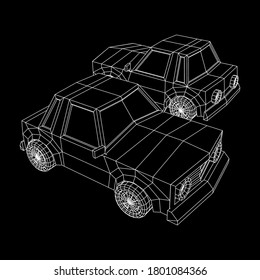 Car sedan vehicle personal transport. Automobile transportation concept. Wireframe low poly mesh vector illustration.