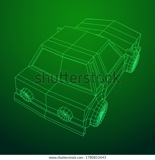 Car\
sedan vehicle personal transport. Automobile transportation\
concept. Wireframe low poly mesh vector\
illustration.