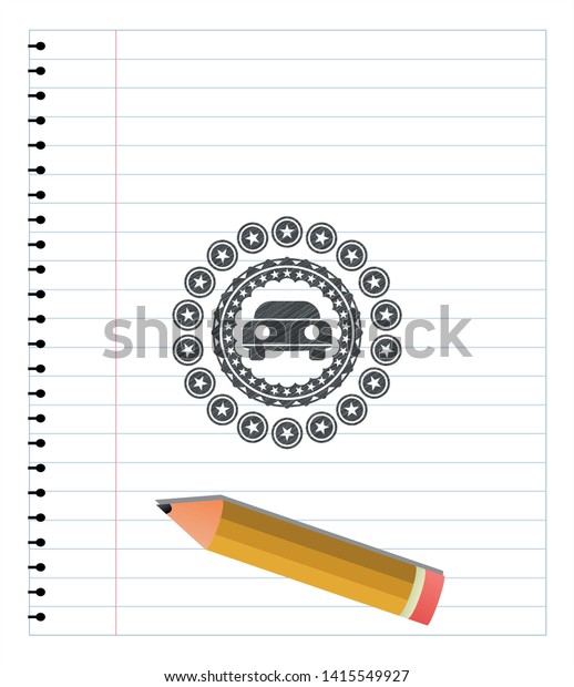 car seen from front icon draw with pencil\
effect. Vector Illustration.\
Detailed.