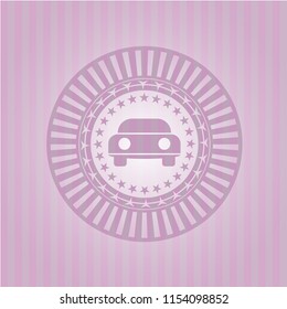 car seen from front icon inside retro style pink emblem