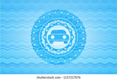car seen from front icon inside water concept badge.