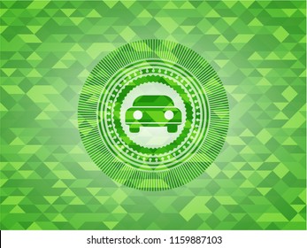 car seen from front icon inside realistic green mosaic emblem