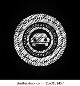 car seen from front icon inside chalkboard emblem