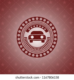 car seen from front icon inside badge with red background