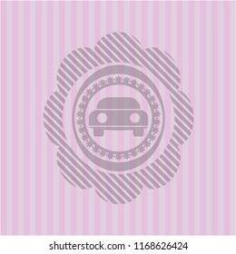 car seen from front icon inside realistic pink emblem