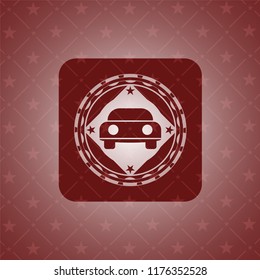 car seen from front icon inside vintage red emblem