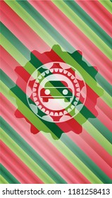 car seen from front icon inside christmas style emblem.