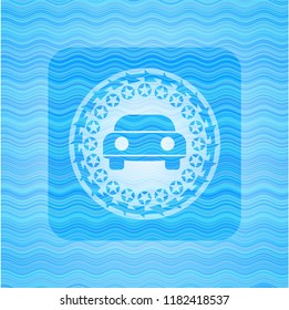 car seen from front icon inside water representation emblem background.