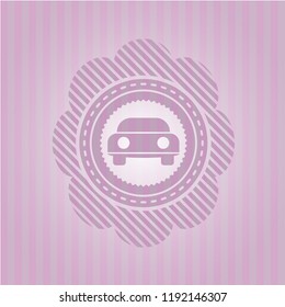 car seen from front icon inside realistic pink emblem