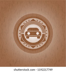 car seen from front icon inside retro style wood emblem