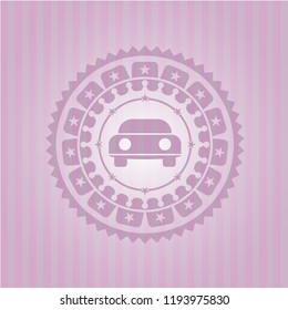 car seen from front icon inside realistic pink emblem