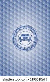 car seen from front icon inside blue hexagon badge.