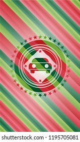 car seen from front icon inside christmas emblem background.