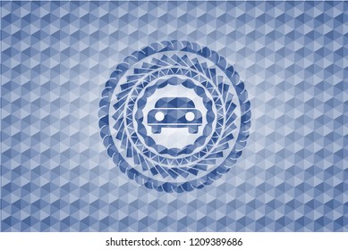 car seen from front icon inside blue hexagon badge.