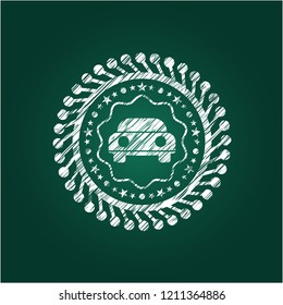 car seen from front icon inside chalkboard emblem