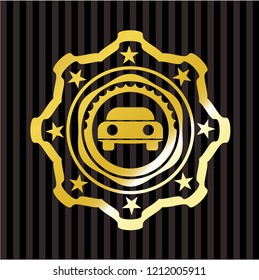 car seen from front icon inside golden badge or emblem