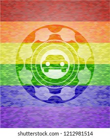 car seen from front icon inside lgbt colors emblem 