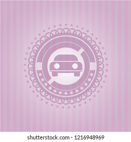 car seen from front icon inside realistic pink emblem