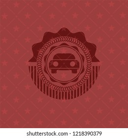 car seen from front icon inside red emblem. Vintage.