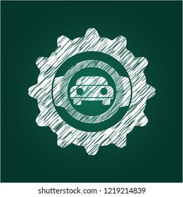 car seen from front icon inside chalkboard emblem