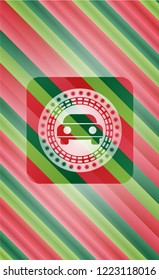 car seen from front icon inside christmas colors badge.