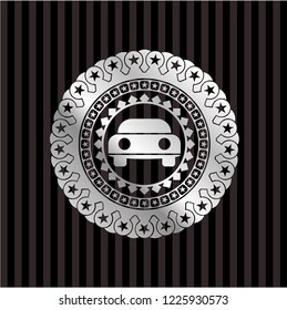 car seen from front icon inside silvery shiny emblem