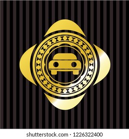 car seen from front icon inside gold badge or emblem
