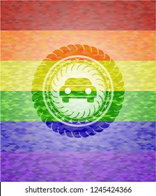 car seen from front icon inside lgbt colors emblem 