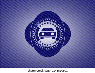 car seen from front icon inside emblem with jean texture