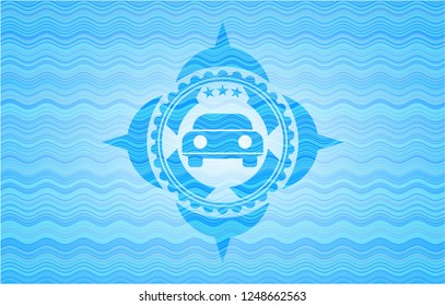 car seen from front icon inside water wave badge.