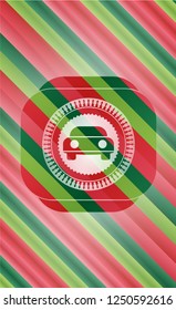 car seen from front icon inside christmas style badge..